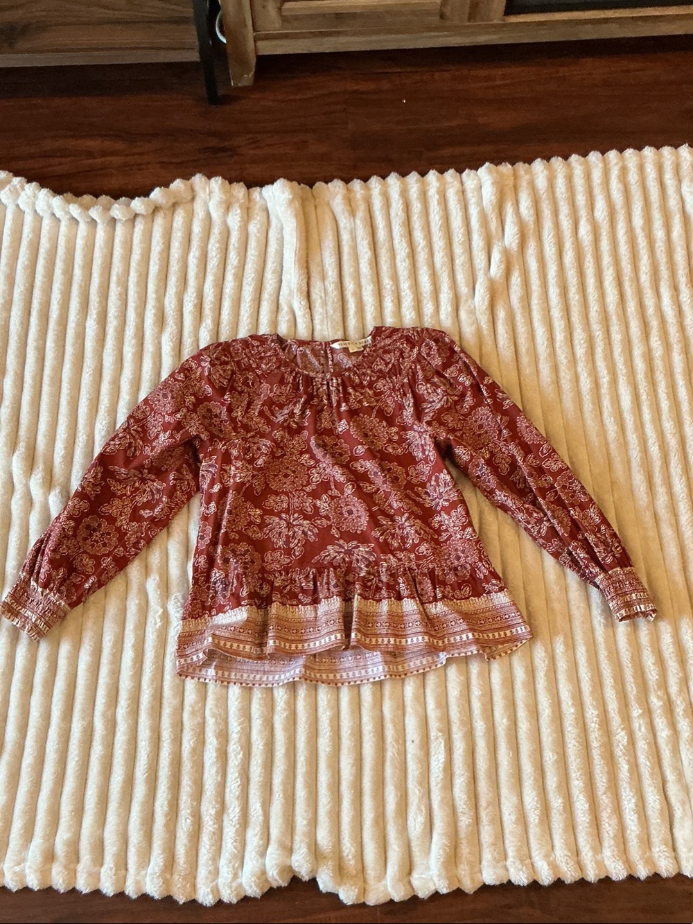 Veronica Beard Kester Rust Floral Long-Sleeve Boho Blouse Sz 8
